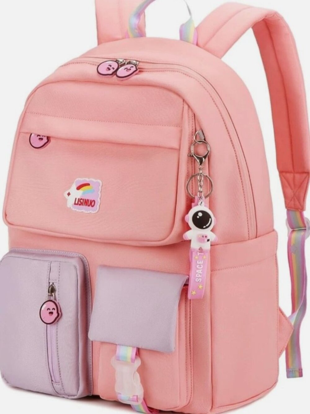 LISINUO Pink Backpack with Rainbow Straps
